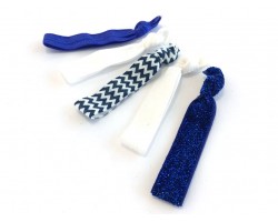 Assorted Blue & White Plain & Chevron Stretch Hair Tie 30 Pieces