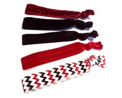Assorted Red & Black Plain & Chevron Stretch Hair Tie 30 Pieces