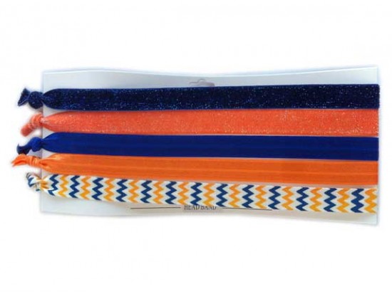 Blue & Orange Plain & Chevron Stretch Headband 30 Pieces
