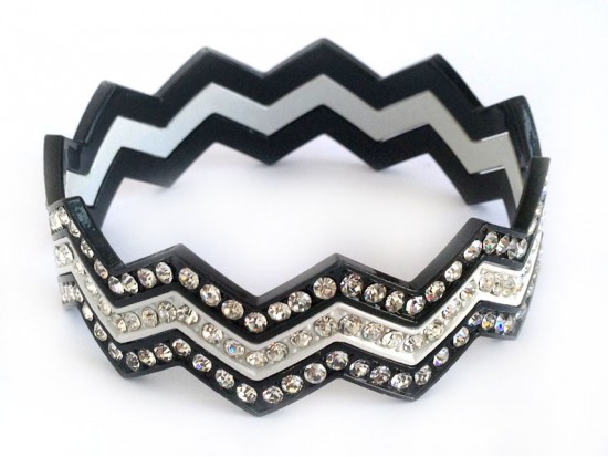 Black & White Crystal Chevron 3 Band Bangle Bracelet