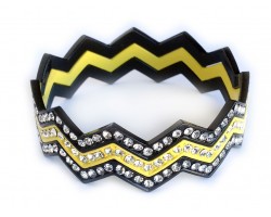 Black & Yellow Crystal Chevron 3 Band Bangle Bracelet