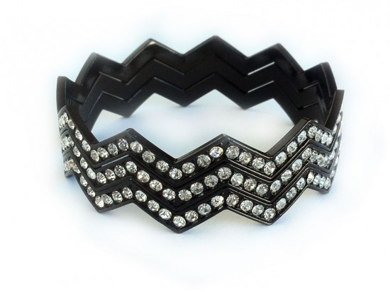 Black Crystal Chevron 3 Band Bangle Bracelet