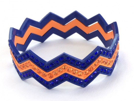 Blue & Orange Crystal Chevron 3 Band Bangle Bracelet Blue & Orange Crystal Chevron 3 Band Bangle Bracelet