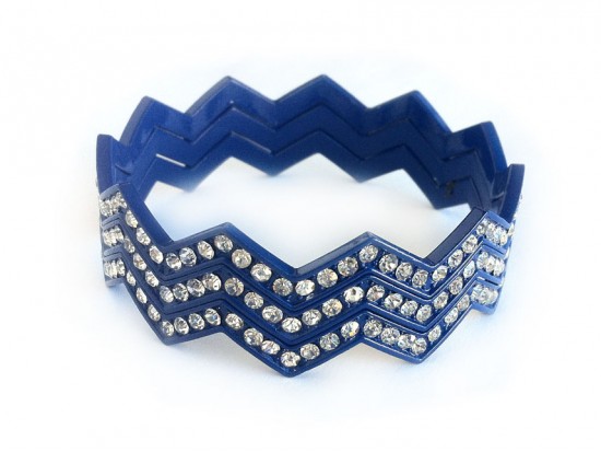 Blue Crystal Chevron 3 Band Bangle Bracelet