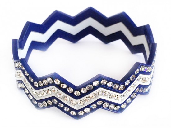 Blue & White Crystal Chevron 3 Band Bangle Bracelet Blue & White Crystal Chevron 3 Band Bangle Bracelet
