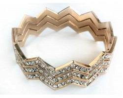 Gold Crystal Chevron Bangle 3 Band Bracelet