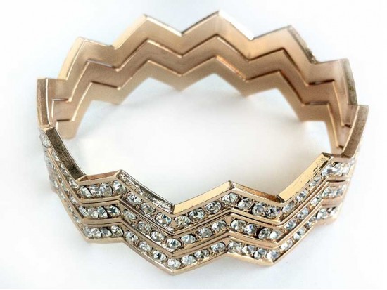 Gold Crystal Chevron Bangle 3 Band Bracelet