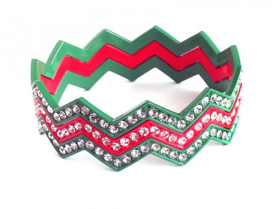 Green & Red Crystal Chevron 3 Band Bangle Bracelet Green & Red Crystal Chevron 3 Band Bangle Bracelet