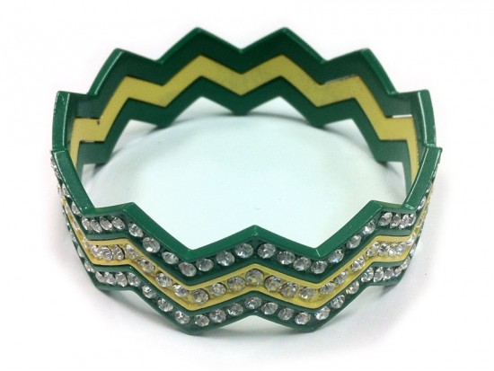 Green & Yellow Crystal Chevron 3 Band Bangle Bracelet