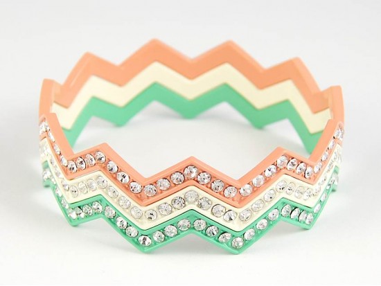 Light Multi Cry Chevron 3 Band Bangle Bracelet