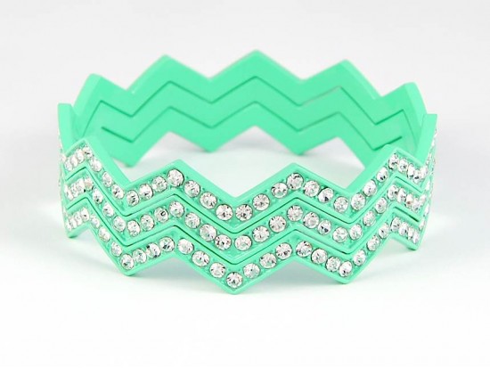 Mint Crystal Chevron 3 Band Bangle Bracelet