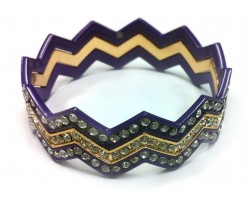 Purple & Gold Crystal Chevron 3 Band Bangle Bracelet