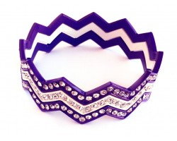 Purple & White Crystal Chevron 3 Band Bangle Bracelet