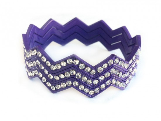 Purple Crystal Chevron 3 Band Bangle Bracelet
