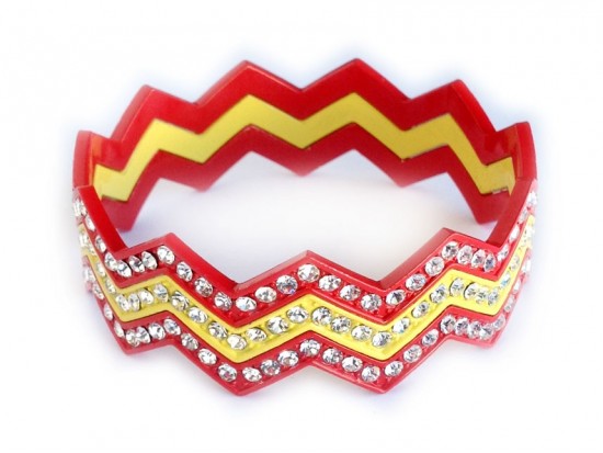 Red & Yellow Crystal Chevron 3 Band Bangle Bracelet Red & Yellow Crystal Chevron 3 Band Bangle Bracelet
