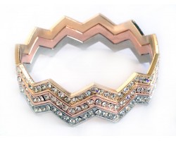 Tri Color Crystal Chevron 3 Band Bangle Bracelet