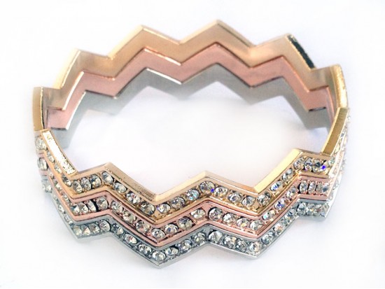 Tri Color Crystal Chevron 3 Band Bangle Bracelet