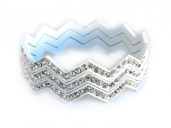 White Crystal Chevron 3 Band Bangle Bracelet