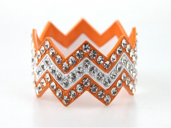 Orange & White Large Crystal Chevron 3 Bangle Bracelet