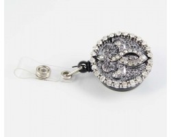 Antique Slv Filigree & Cry Fleur De Lis Retractable Key Chain/ID Holder
