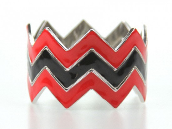 Black & Red Chevron 3 Band Bangle Bracelet