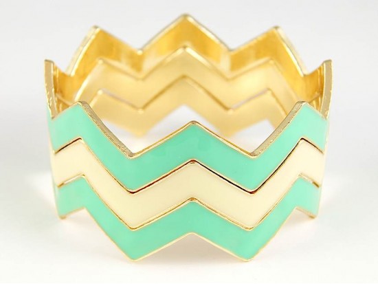 Mint & White Triple Band 7mm Chevron Bngl Bracelet Mint & White Triple Band 7mm Chevron Bngl Bracelet