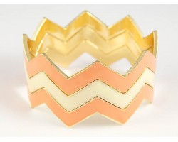 Peach & White Triple Band 7mm Chevron Bngl Bracelet