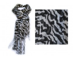 Zebra Black White Print with Silver Thread & Tassel Scarf