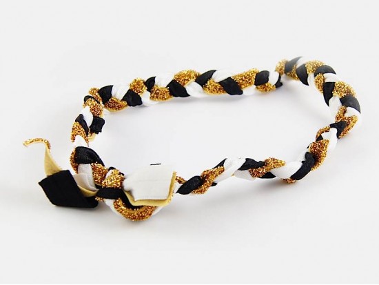 Black Gold Braided Ribbon Stretch Headband
