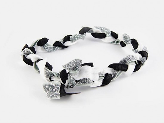 Black Silver Braided Ribbon Stretch Headband