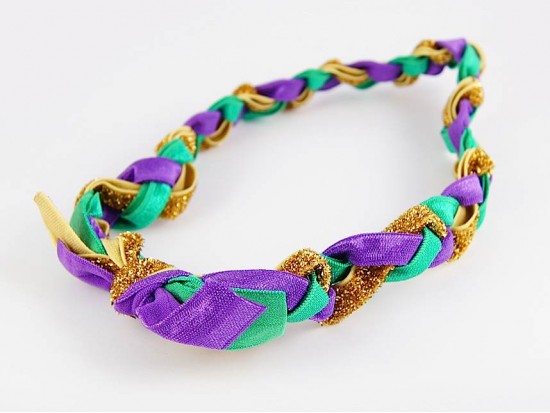 Mardi Gras Braided Ribbon Stretch Headband