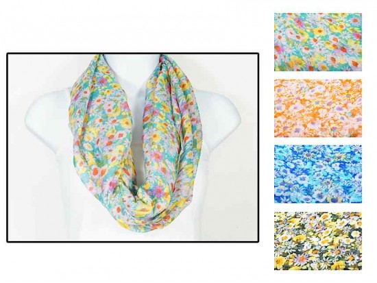 Assorted Colors Small Flower Infinity Scarf 6pk