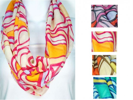 Assorted Art Decko Design Infinity Scarf 6pk