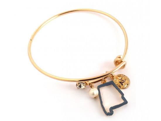 Navy Blue ALABAMA State Map Adjustable Wire Bangle