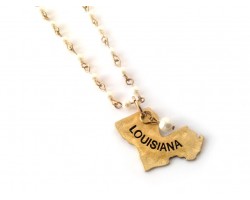 Antique Gold Louisiana State Map Pearl Link Necklace