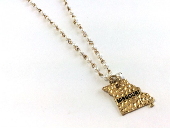 Antique Gold MISSOURI State Map Pearl Link Necklace