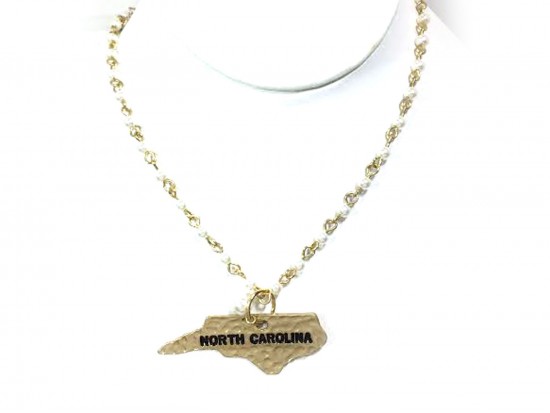 Gold North Carolina State Map Pearl Link Necklace