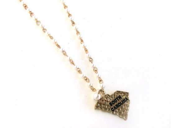 Gold South Carolina State Map Pearl Link Necklace