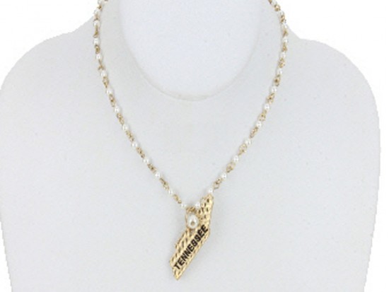 Antique Gold TENNESSEE State Map Pearl Link Necklace Antique Gold TENNESSEE State Map Pearl Link Necklace