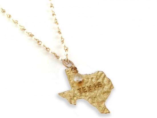 Antique Gold TEXAS State Map Pearl Link Necklace