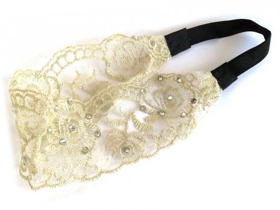 Beige Rose Embroidery Lacey Stretch Headband Beige Rose Embroidery Lacey Stretch Headband