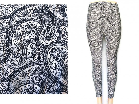Black White Large Floral Paisley Leggings Black White Large Floral Paisley Leggings
