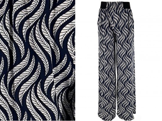 Navy Blue White Leaf Print Lounge Pants