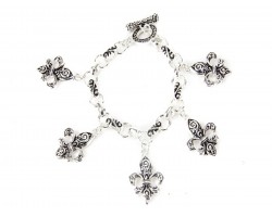 Silver Fleur De Lis Charm Toggle Bracelet