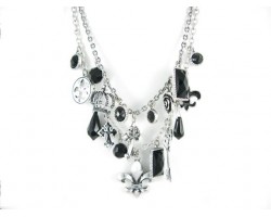 Silver Double Chain Charm Fleur De Lis Necklace Set