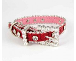 11" Red Patten Leather Clear Crystal Studded Dog Collar