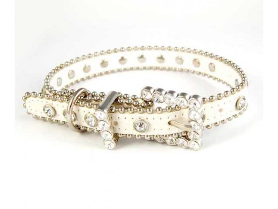 15" White Patten Leather Clear Crystal Studded Dog Collar 15" White Patten Leather Clear Crystal Studded Dog Collar