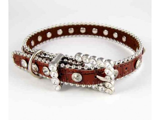 20" Brown Patten Leather Clear Crystal Studded Dog Collar 20" Brown Patten Leather Clear Crystal Studded Dog Collar