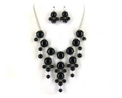 Black 20mm Bubble Necklace With Silver Plate Chain