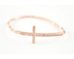 Copper Bead and Crystal Cross Stretch Bracelet
